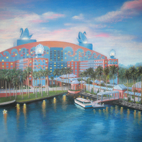 "Swan and Dolphin Hotel" 18x24 Pastel